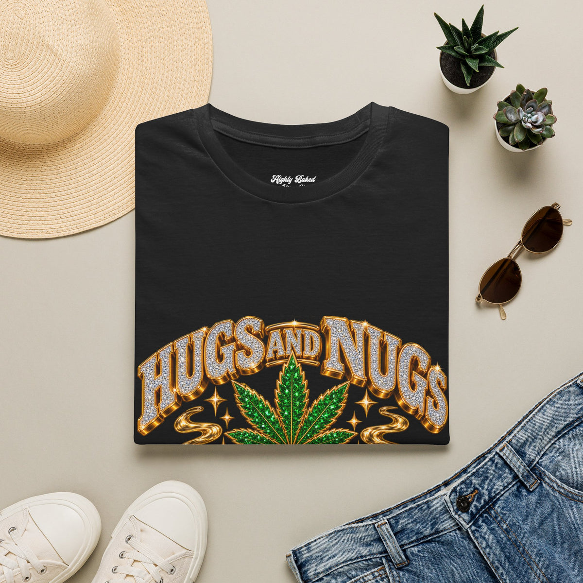 Hugs and Nugs T-Shirt — Retro Cannabis Leaf Graphic Tee