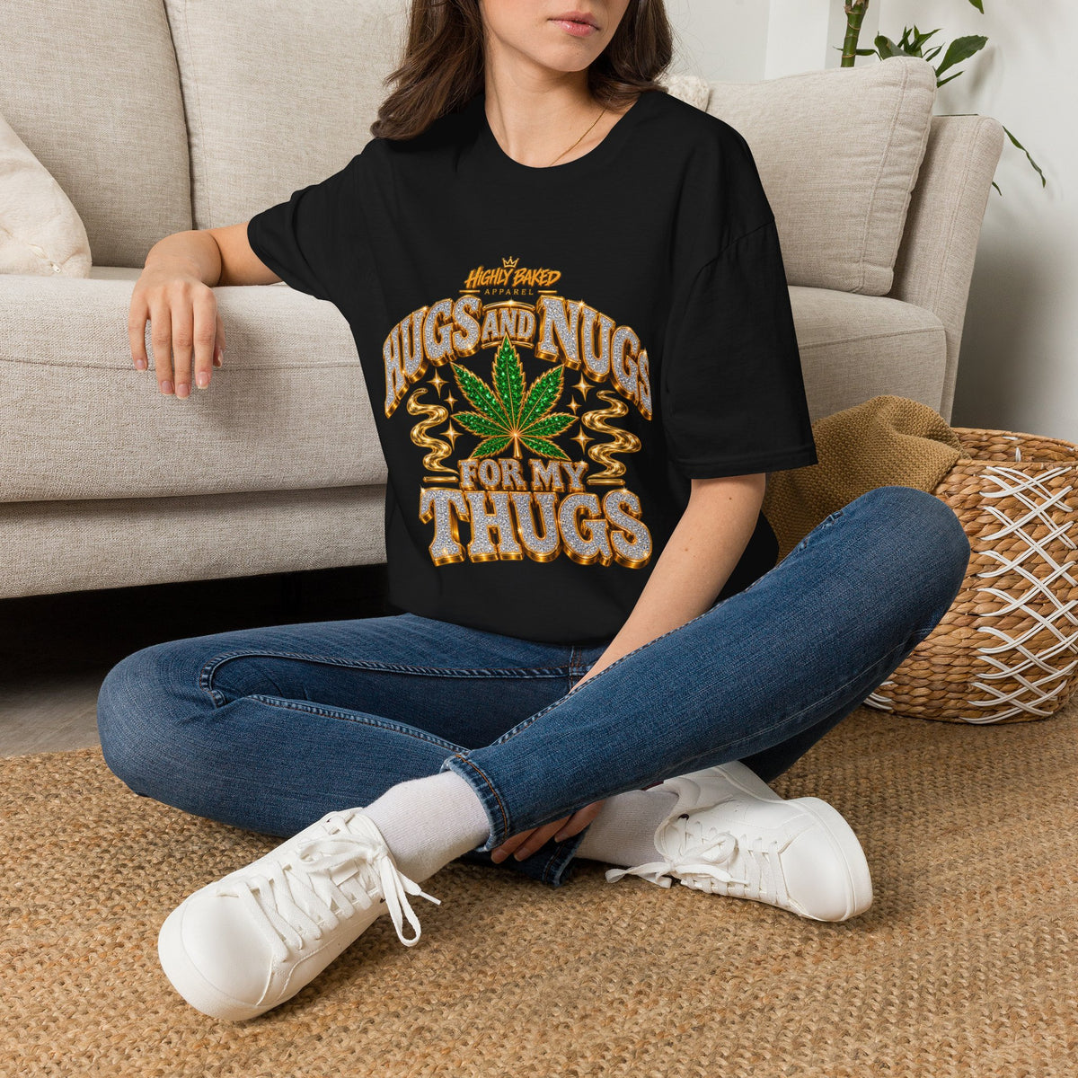 Hugs and Nugs T-Shirt — Retro Cannabis Leaf Graphic Tee