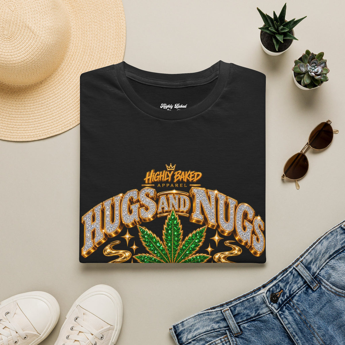 Hugs and Nugs T-Shirt — Retro Cannabis Leaf Graphic Tee